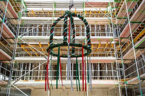 Topping-out ceremony in an office building