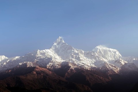 View of snow-covered Mt Machhapuchhare