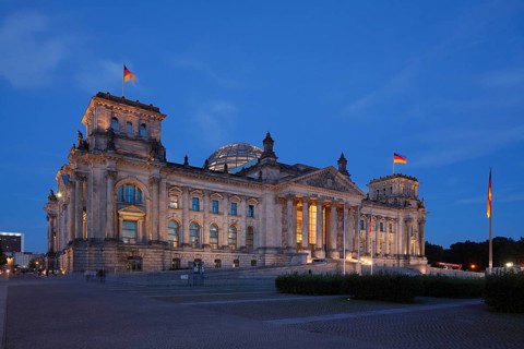 Reichstag building at dusk