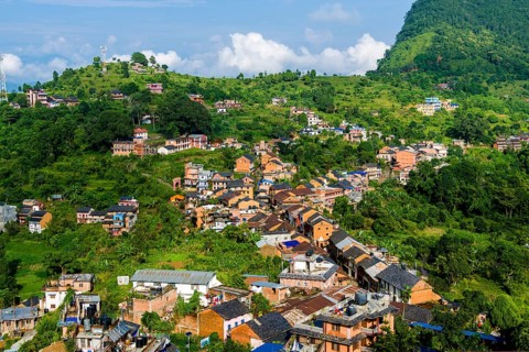 Aerial view on the houses of town