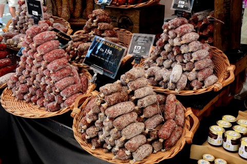 Italian salami sausage on a street market