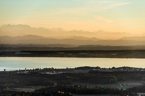View from Gehrenberg to Lake Constance and Swiss Alps