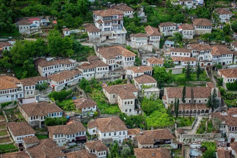 View on houses with old tiled roofs