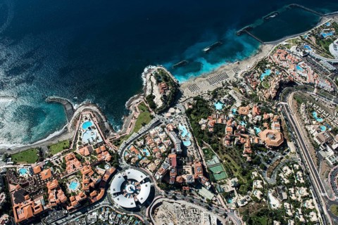 Seaside resort with beach and promenade by the sea