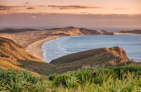 View over Cape Maria Van Diemen with sunset red