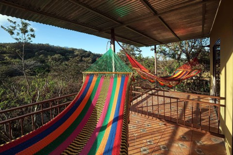 Colourful hammocks on the terrace