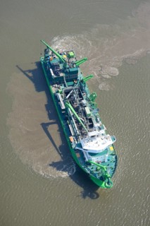 Suction dredger Scheldt River on the Elbe