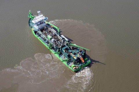 Suction dredger Scheldt River on the Elbe