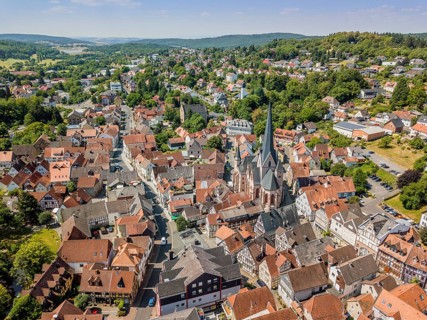 Drone image of charming little town Schotten
