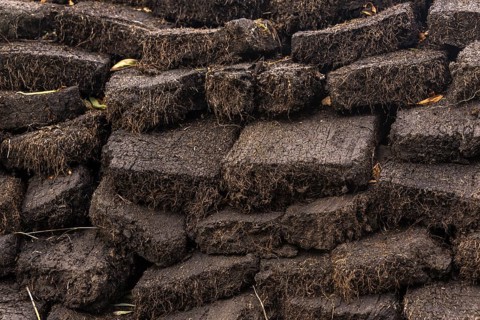 Stacked cut peat in raised bog