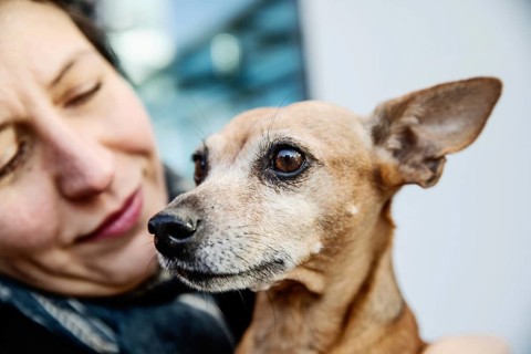 Laughing woman with her dog