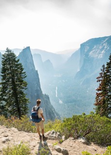Young man on hiking trail