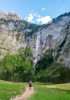 Hiker on way to Rothbach Waterfall