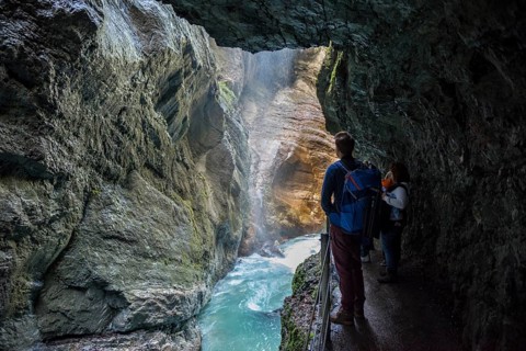 Hikers in the Partnach Gorge