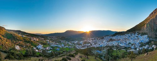 View on Chefchaouen with last sunbeams at sunset