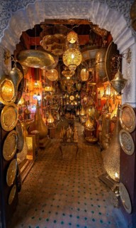View through the entrance into shop for metal lights