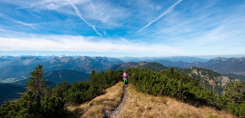 Hiker crossing the Blauberge mountains