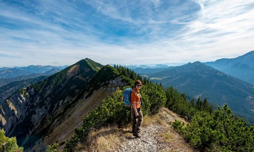 Hiker crossing the Blauberge