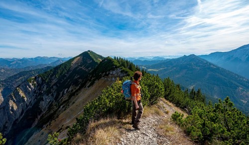 Hiker crossing the Blauberge