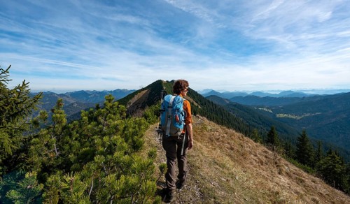 Hiker crossing the Blauberge