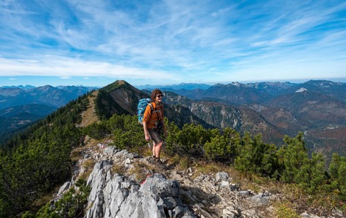 Hiker crossing the Blauberge