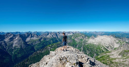 Hiker looks into the distance