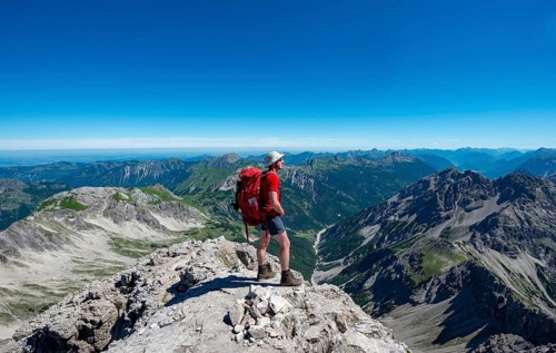 Hiker looks into the distance