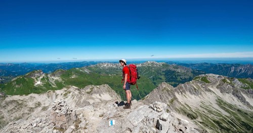 Hiker looks into the distance