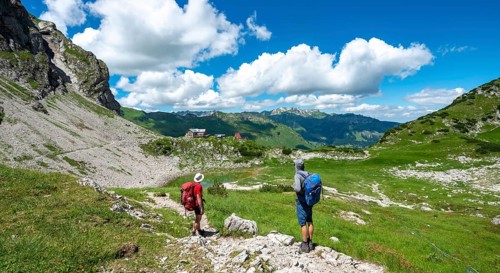 Two hikers on hiking trail