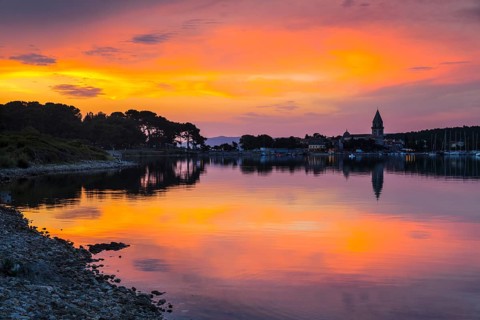 View of Osor on Losinj Island by the Kavada Channel at sunset