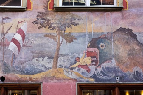 Fresco with the story of Jonah in the whale