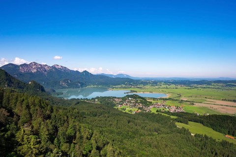 View of Lake Kochel and Kochel am See from Zwiesel Schrofen
