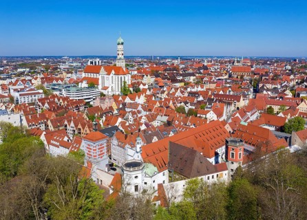 Water towers at the Red Gate and Basilica St. Ulrich and Afra