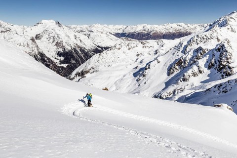 Ski tourer ascending Hintere Nonnenspitze