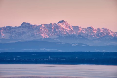 View over Lake Constance to the Appenzell Alps