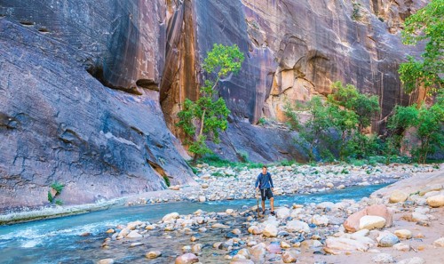 Walker standing in river
