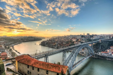 View over Porto with Ponte Dom Luis I Bridge across River Douro