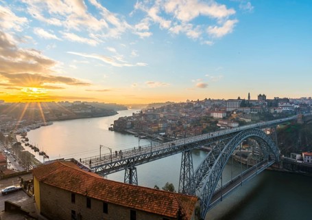 View over Porto with Ponte Dom Luis I Bridge across River Douro