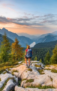 Hiker looks into the landscape