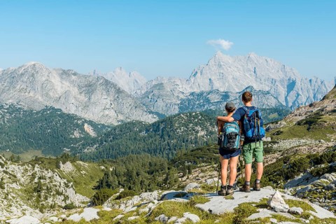 Two hikers looking at the Watzmann