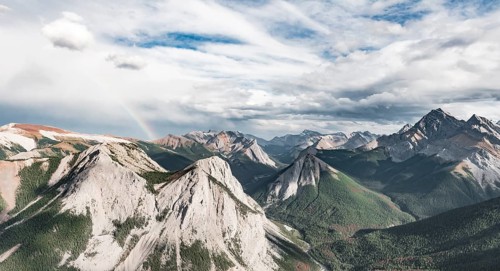 Rainbow view over mountain landscape