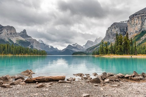 Maligne Lake glacier lake with Mount Paul