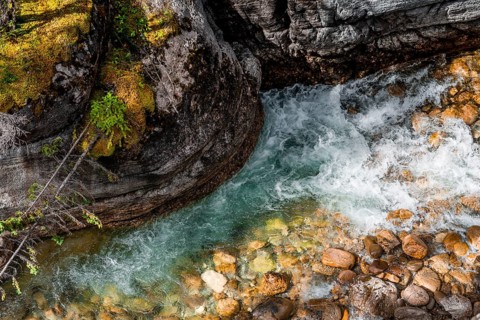 Stream flows in a gorge