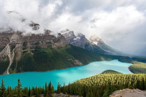 Clouds hanging in mountain peaks