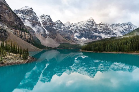 Clouds hanging between mountain peaks
