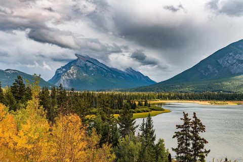 Autumnal mountain landscape with a lake