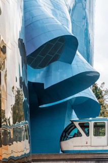 Monorail train runs through the Museum of Pop Culture