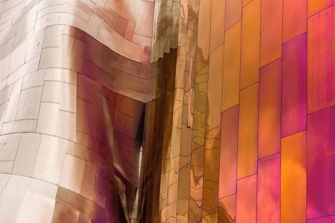 Colored reflective exterior facade of the Museum of Pop Culture