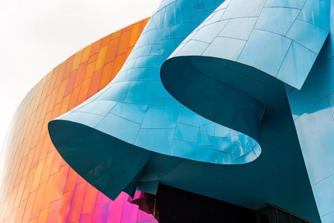 Curved colored facade of the Museum of Pop Culture