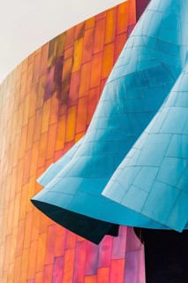 Curved colored facade of the Museum of Pop Culture
